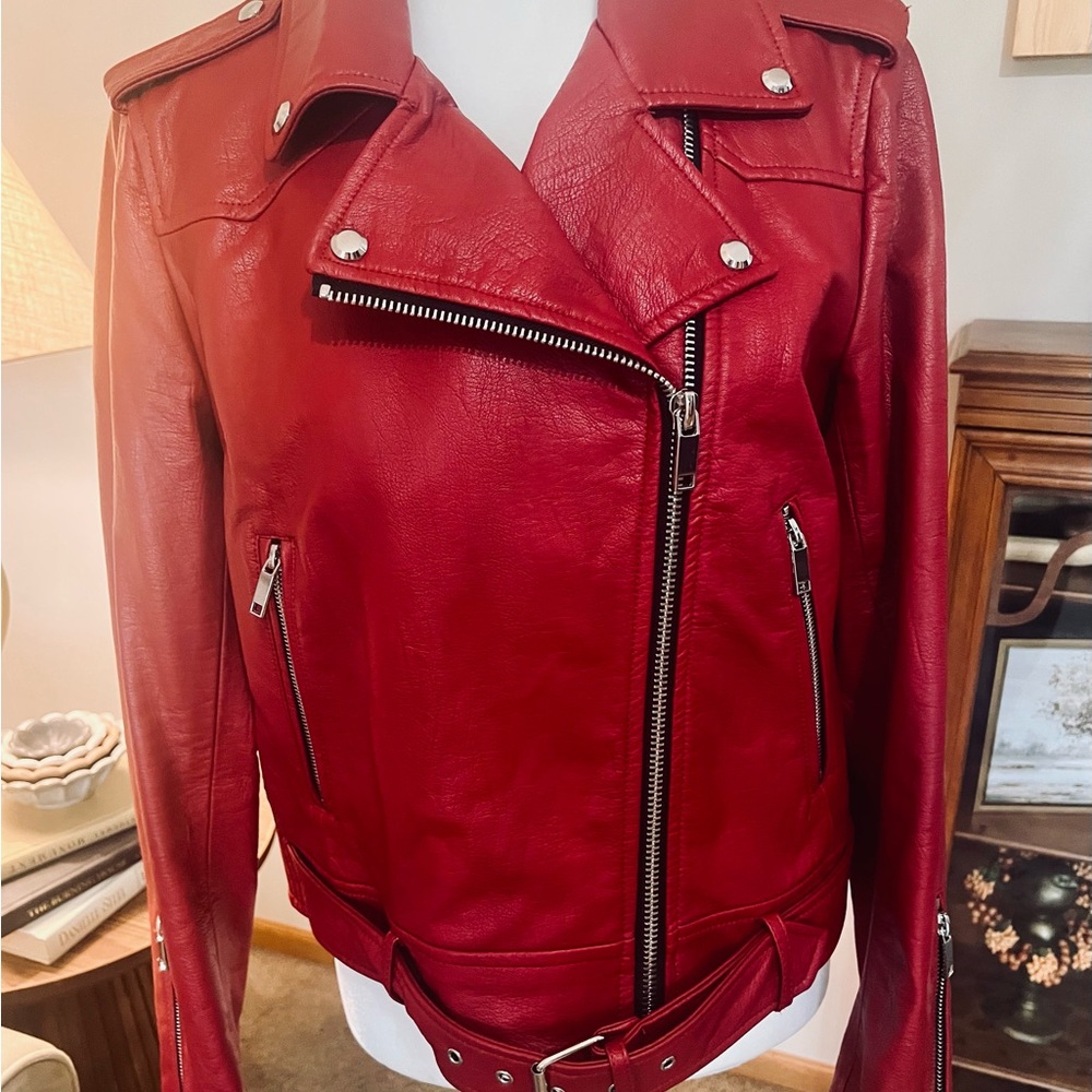 Zara Cherry Red Vegan Leather Jacket XL